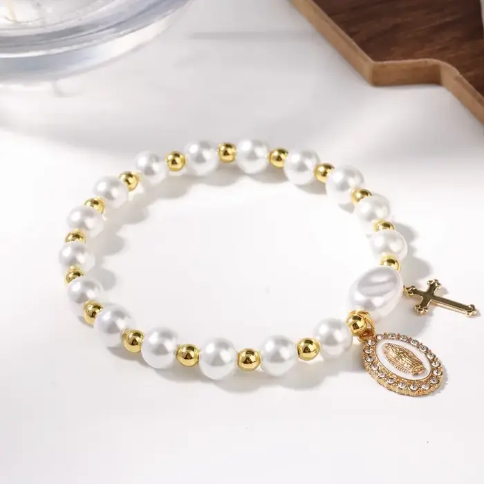 Bracelet bohème Wanderer avec perles en acier et pendentif croix Nomadic pour femmes, style urbain et classique, occasion spéciale et quotidienne