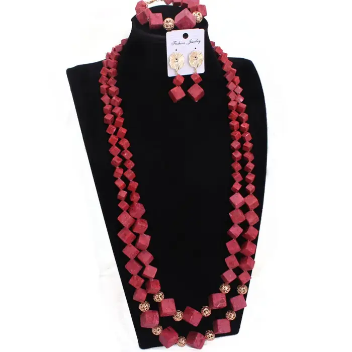 Dudo bijoux grandes perles de corail ensemble de bijoux africains 3 couches Bracelet boucles d'oreil