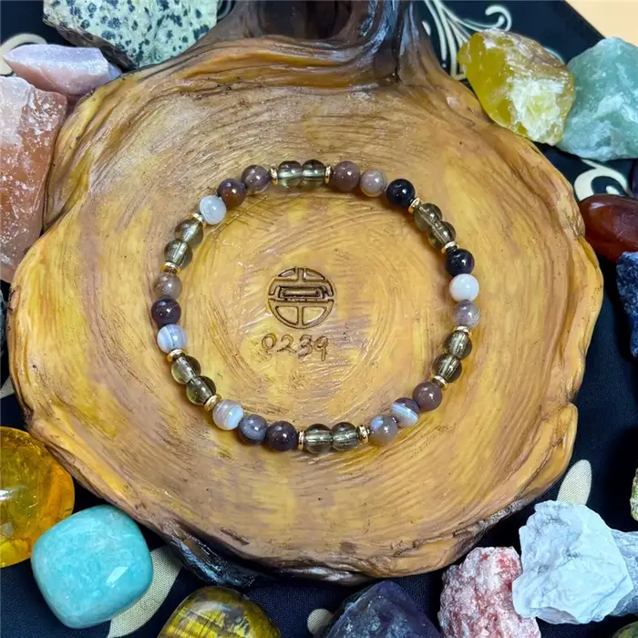 1 pièce/bracelet Overthinker en agate du Botswana et quartz fumé