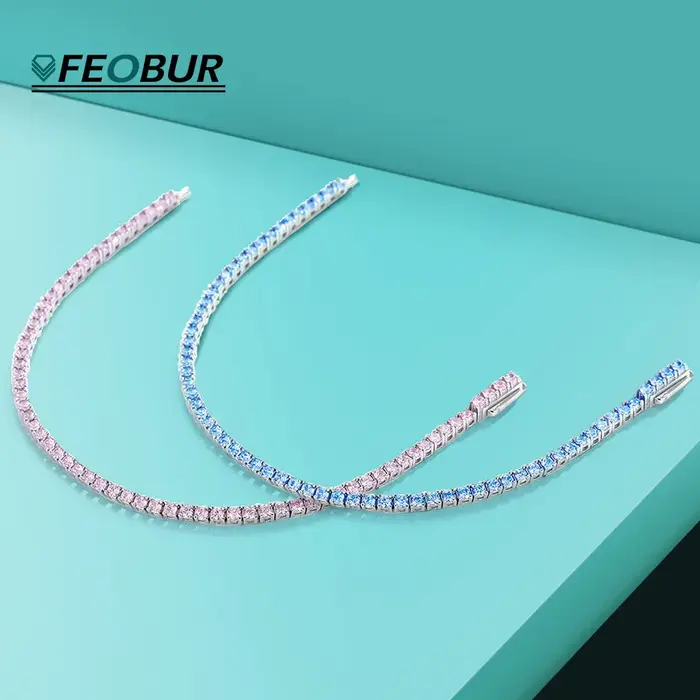 FEOBUR – Bracelet de Tennis en diamant bleu à haute teneur en carbone pour femmes