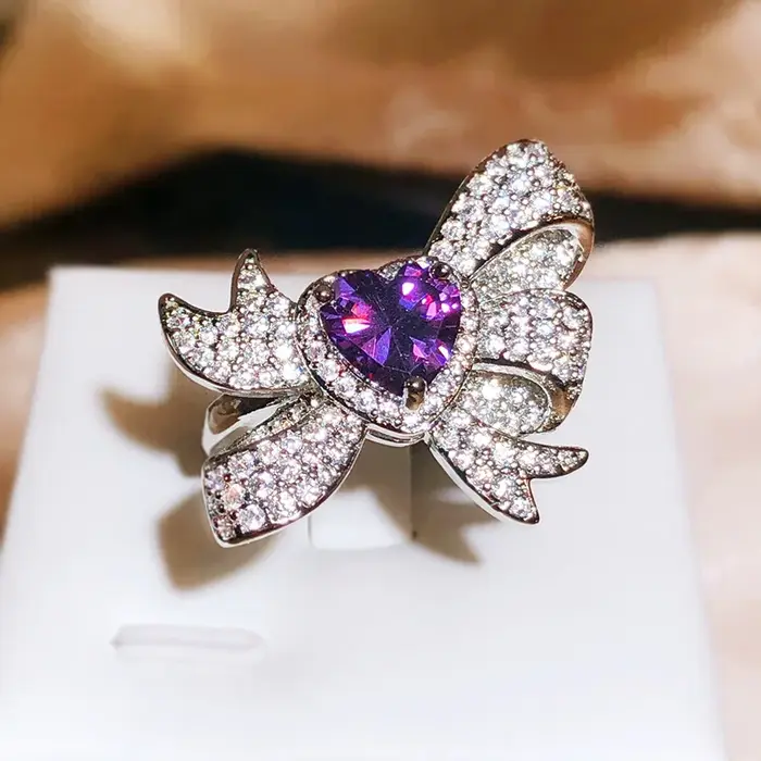 Bague papillon incrustée de saphir exagéré en argent 925, arc créatif, vif, lumineux, luxueux, cadea