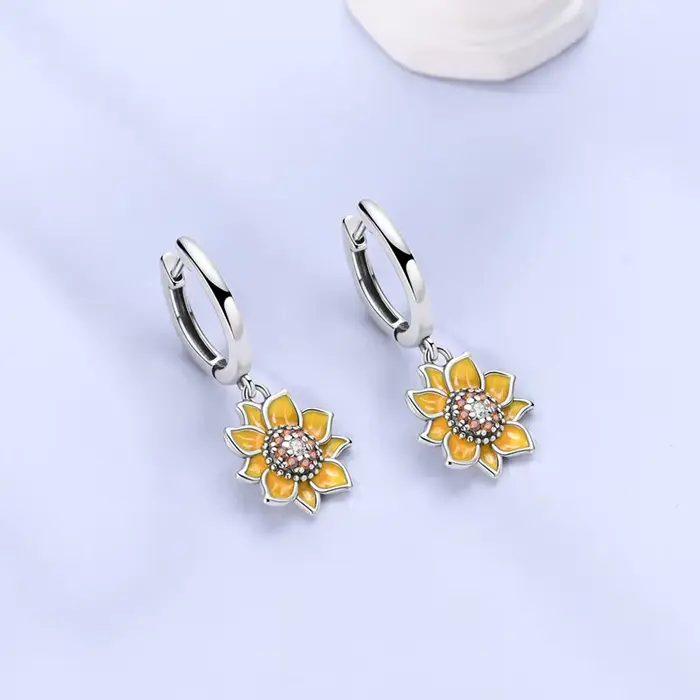 Boucles d'oreilles en argent Sterling 925, crème, tournesol, goutte d'eau, pour anniversaire, bijoux cadeaux de mariage