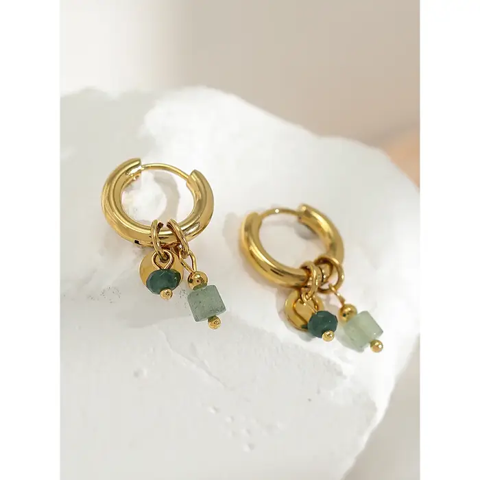 YACHAN 18K plaqué or acier inoxydable Hoop boucles d'oreilles femmes rétro vert pierre naturelle charme mode bijoux imperméables