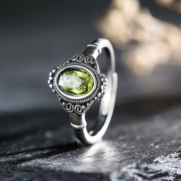 Bague rétro classique en argent sterling S925 sertie de pierres précieuses naturelles