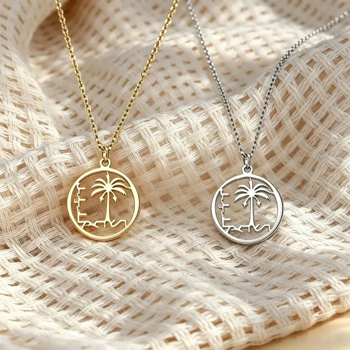Collier pendentif pièce de monnaie vintage palmier pour femmes et hommes
