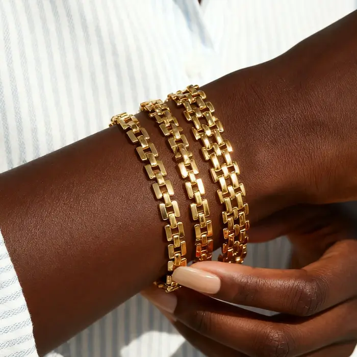Bracelet à maillons en maille plaqué or 18 carats pour femmes