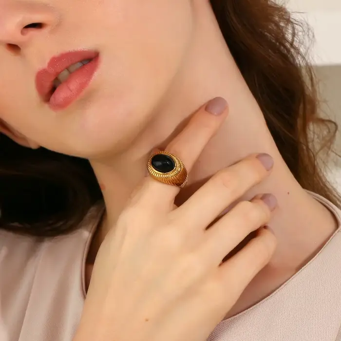 E.B.belle – bagues en pierre d'agate noire pour femmes