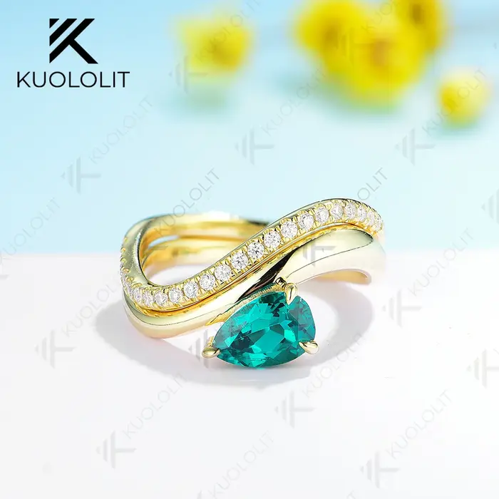 Kuololit 1.5CT Lab Grown Émeraude et Moissanite Ensemble de bagues pour femmes et hommes Bague en or