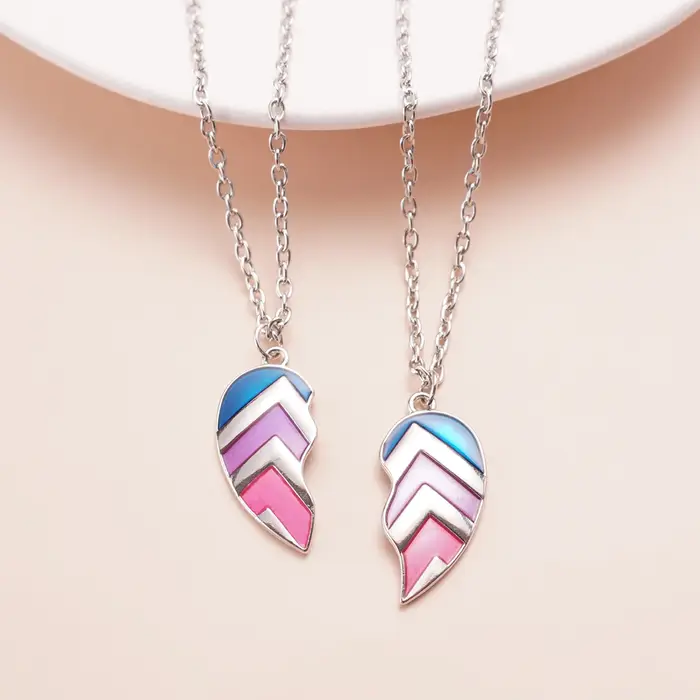 2 pièces/ensemble meilleur ami pendentif collier pour femmes arc-en-ciel coeur