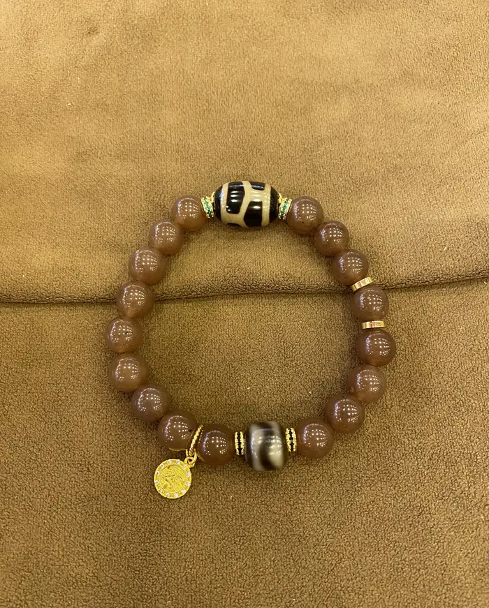Bracelet en perles Dzi de calcédoine caramel