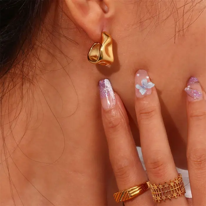 Tendances forme géométrique irrégulière créole boucles d'oreilles couleur or acier inoxydable