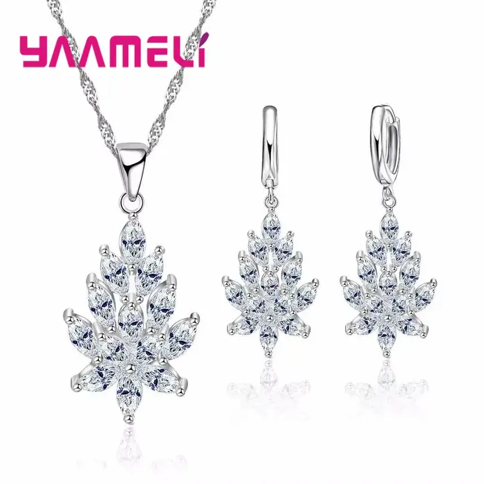 Ensemble de bijoux de luxe en argent Sterling 925 pour femmes, pendentif de mariage en cristaux blan