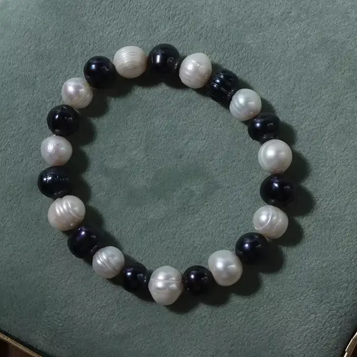 Bracelet de perles d'eau douce naturelles multicolores, 9mm, breloque en perles baroques, élastique,