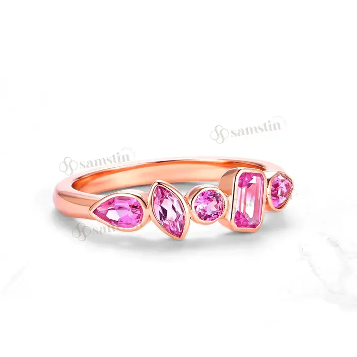 Bague Samstin 1, 5 carats en saphir rose de laboratoire pour femme