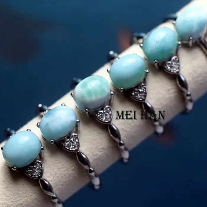 Meihan – bague ajustable en perles ovales naturelles A + Larimar pour femmes