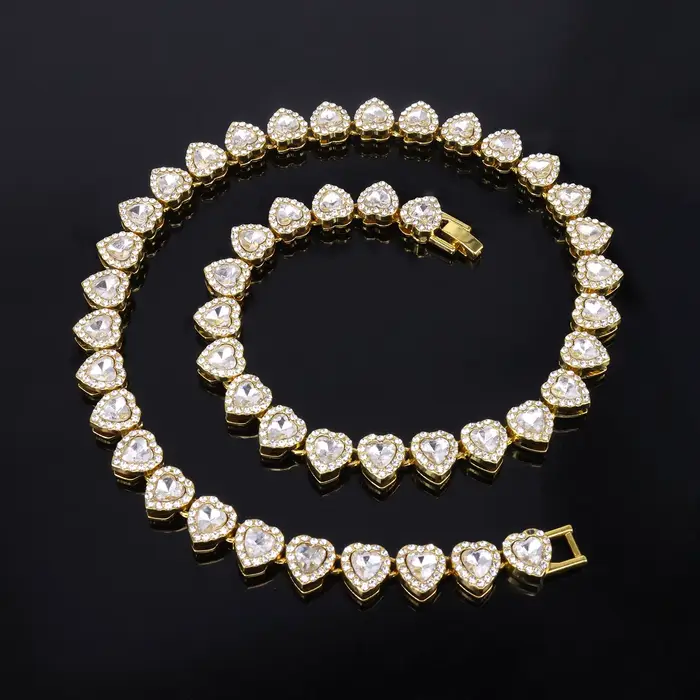 Ensemble de bijoux en forme de cœur brillant en zircone cubique pour homme et femme, style Hip Hop Rock, idéal pour les occasions spéciales