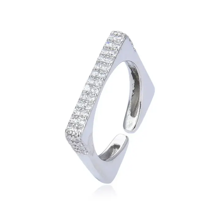 Bague carrée Simple couleur argent pour femmes, personnalité à la mode, Zircon, Index réglable, cade