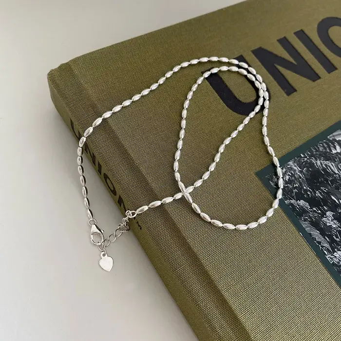 45/55CM de longueur 925 en argent Sterling cou Rugby Grains de riz chaîne colliers femmes bijoux de 