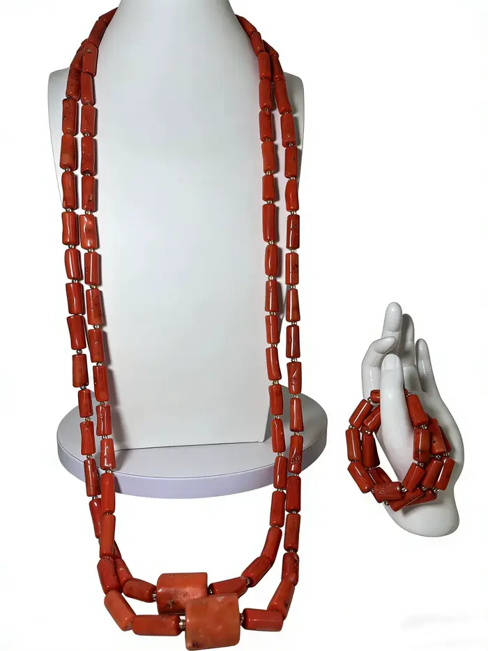 Ensemble de bijoux en perles de corail africaines de luxe pour mariage et cérémonies traditionnelles pour femme occasions spéciales