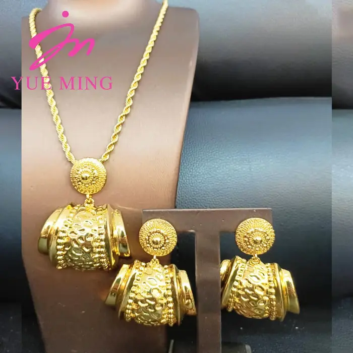 YM – ensemble de bijoux à la mode chaîne en cuivre plaqué or 18k pour femmes boucles d'oreilles collier pendentif