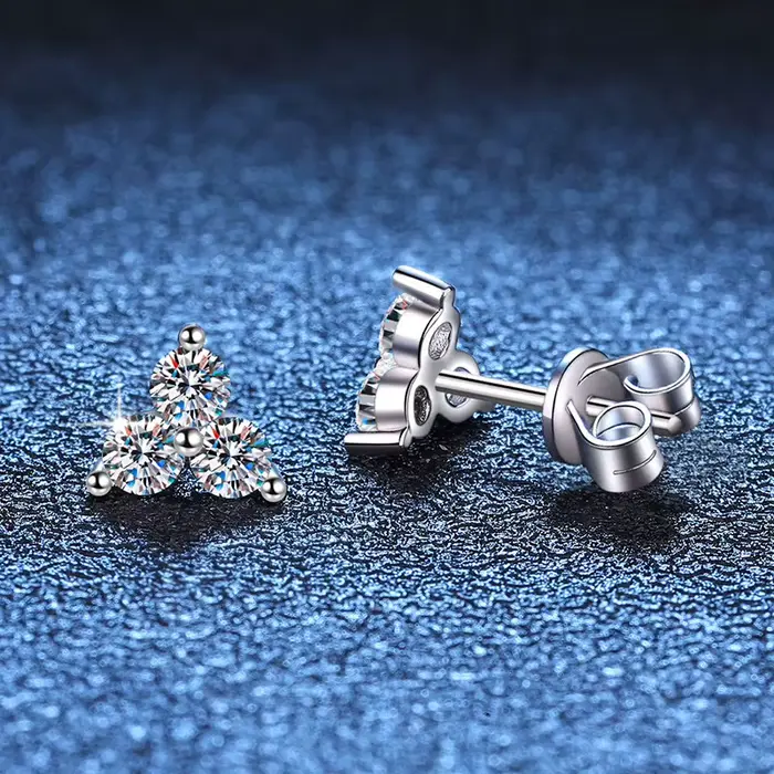 Tezzc-Boucles d'Oreilles Moissanite en Argent Sterling 925 pour Femme, Bijoux avec Certificat, Diamant de Laboratoire, 3 Pierres, 3mm