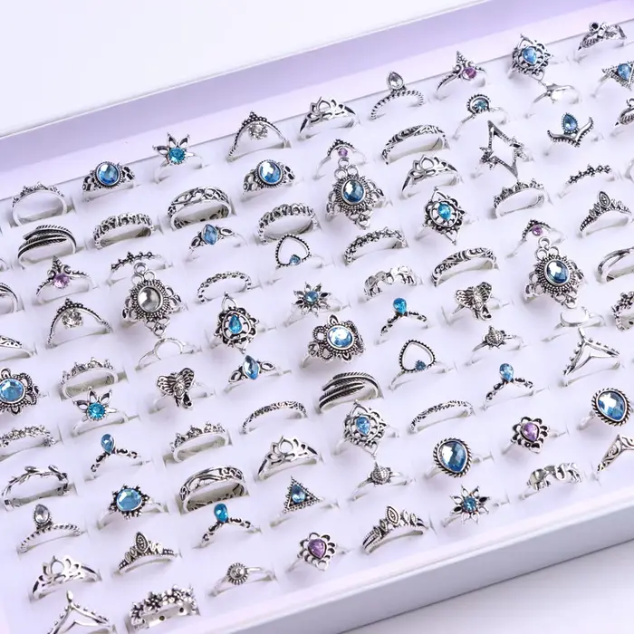 Bagues Vintage Boho en verre Turquoise pour femmes, 20/30 pièces/lot, mode Style vacances, Festival 