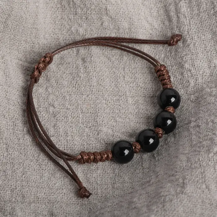 Bracelet Ajustable en Perles de Céramique Noire
