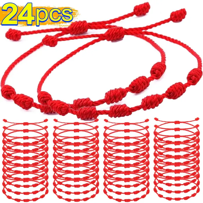 1/24 pièces 7 noeuds rouge chaîne Bracelets pour femme hommes chanceux amulette amitié à la main tresse corde Bracelet
