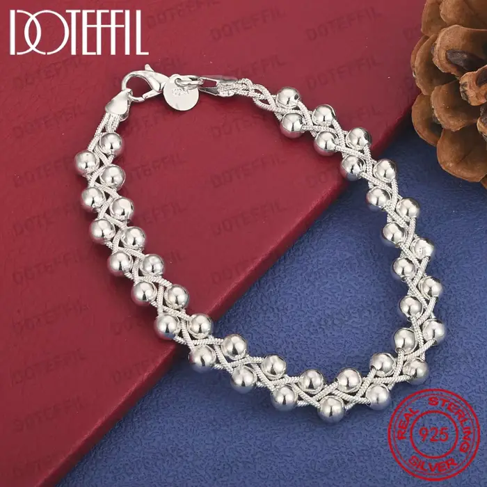 Bracelet tressé perlé exquis en argent sterling 925 de 8 pouces, bijou élégant pour femme, idéal pou