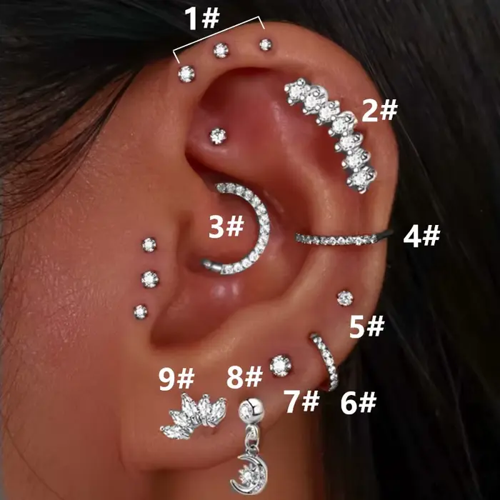 Boucle d'oreille Piercing en acier inoxydable pour femmes, Zircon CZ, Cartilage, Helix Daith Conch T