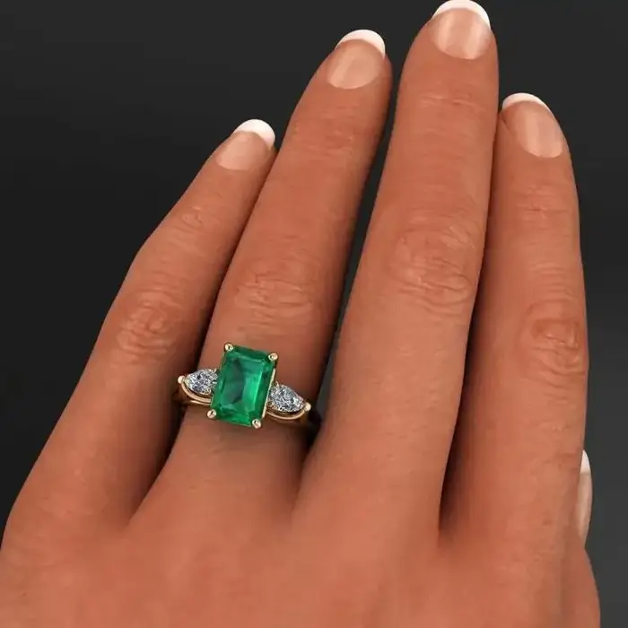 Bague émeraude verte plaquée or 14 carats pour femmes