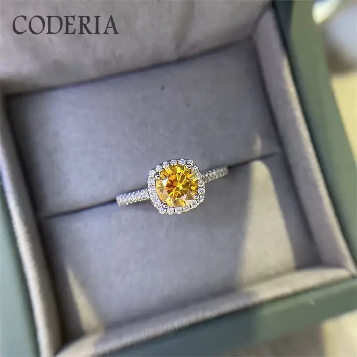 Bagues de fiançailles plaquées platine Moissanite jaune pour femme, diamant gemme 1-3 carat, bague de mariage en argent regardé, bijoux fins