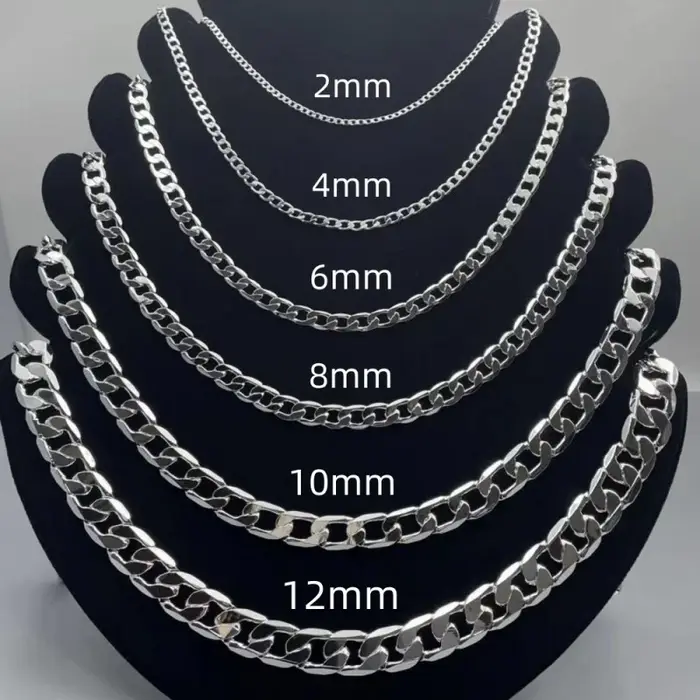 Collier en argent Sterling 925 pour hommes et femmes, 2/4/6/8/10/12MM, 40-75cm, chaîne faciale, ferm