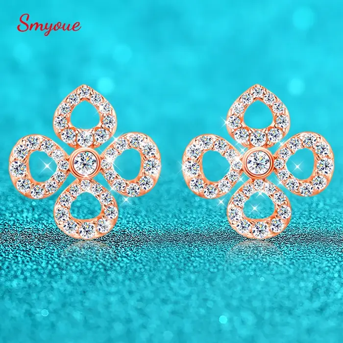 Boucles d'oreilles Smyoue Flower All Moissanite pour femmes