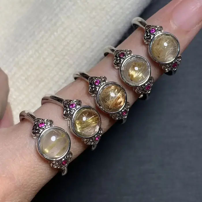 Bague en quartz rutilé or naturel réglable, bijoux féminins pour femmes, cadeau, vente en gros, haut