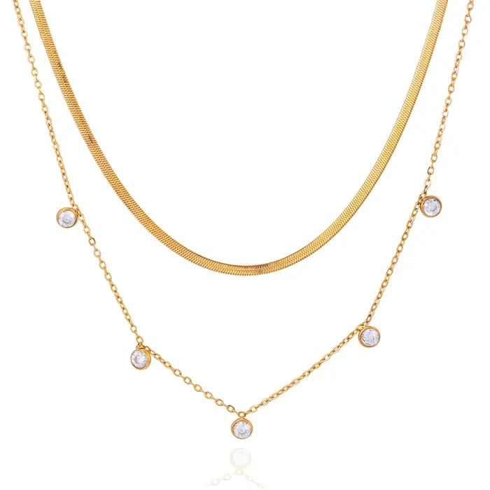 Collier avec pendentif en zircon pour femmes style moderne multicouche plaqué or 18 carats acier inoxydable soirée partie bijoux élégants