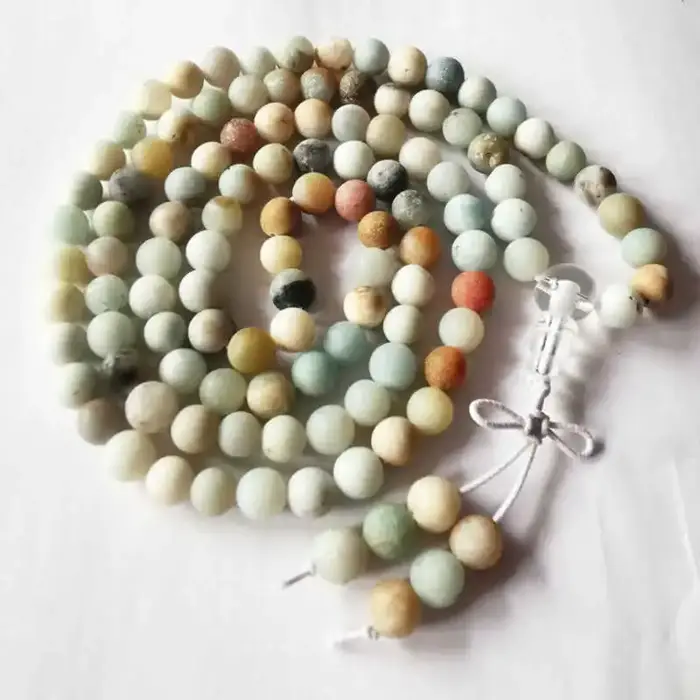 Bracelet en perles d'amazonite naturelles mates et givrées pour filles, perles de prière bouddhistes
