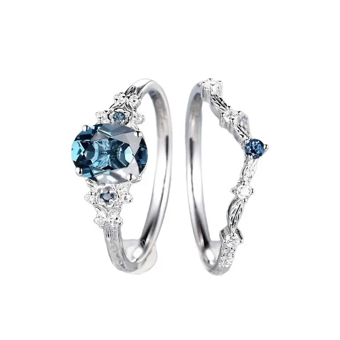 Ensemble de bagues en zircon bleu Art Déco