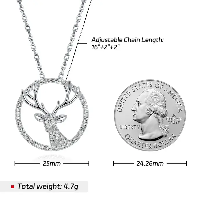 Pendentif Moissonite Cerf en Argent Sterling 925 Plaqué Or pour Femmes Occasions Spéciales Elégant Cadeau de Mariage Fiançailles