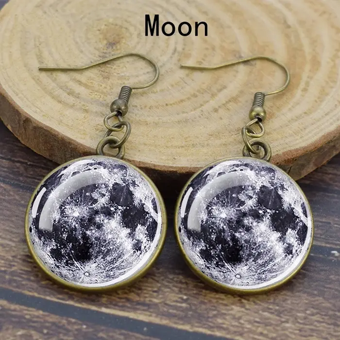 Boucles d'oreilles système solaire pour femmes, boucles d'oreilles pendantes, lune, grain de terre, 