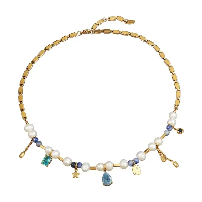 Collier de perles d'eau douce de style cour français vintage, en acier inoxydable, chaîne de clavicu