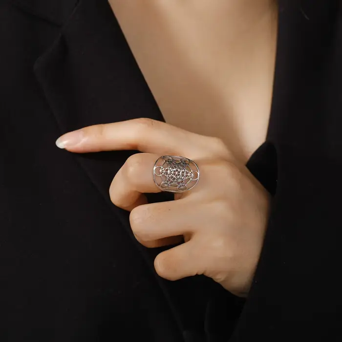 Archangel Metatron bague en acier inoxydable taille réglable Salomon bijoux les secrets de la géométrie du jardin