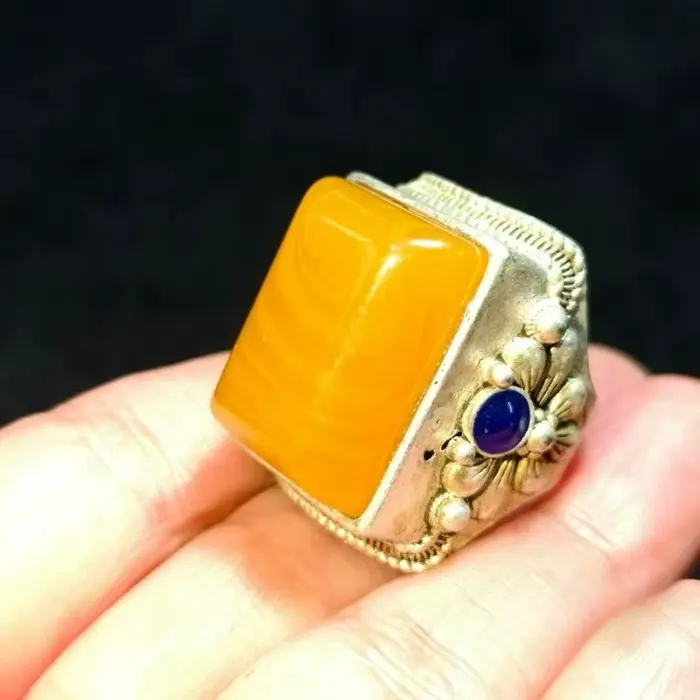 Bague vintage de style selle tibétaine et mongole, design incrusté audacieux, bague ouverte réglable pour le pouce