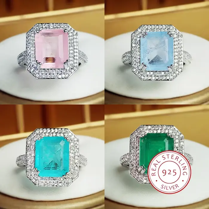Bague Paraiba en Zircon rose bleu vert pour femmes bijou de fête haute qualité bague de fiançailles cadeau d'anniversaire pour femmes occasions spéciales