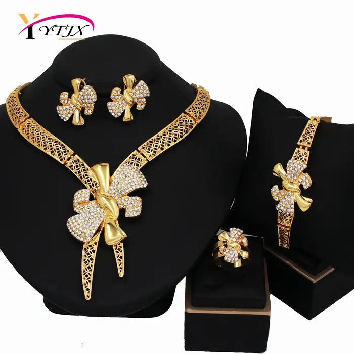 YTJX ensemble de bijoux de mariée plaqué or 18 carats noeud papillon collier Bracelet nœud papillon 
