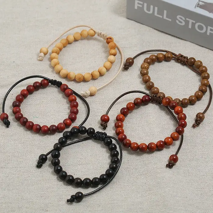 Bracelet en perles de bois naturel de 8 mm pour hommes et femmes
