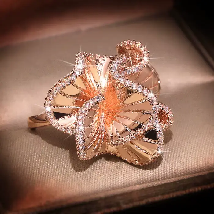 Bague camélia stéréo Orange en or Rose pour femmes, timbre 925, bijoux cadeau pour fête de mariage, 