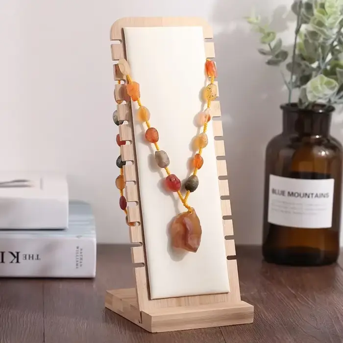 Collection d'Exposition de Bijoux en Bambou, Présentoir de Colliers, Bracelets, Pendentifs, Étagère de Rangement, Vitrine