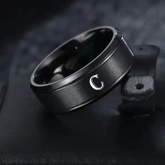 Bague à 26 lettres anglaises avec Double bords biseautés