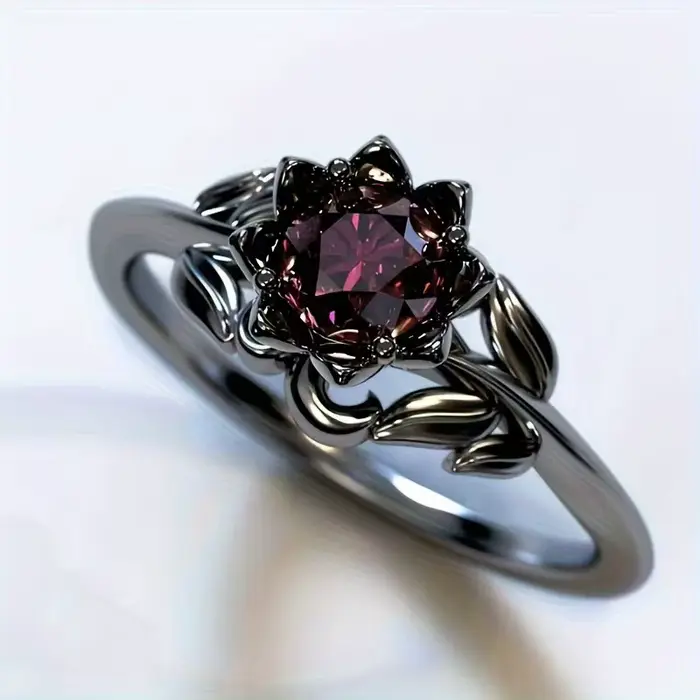 Bagues rondes à fleurs de couleur noire pour femmes
